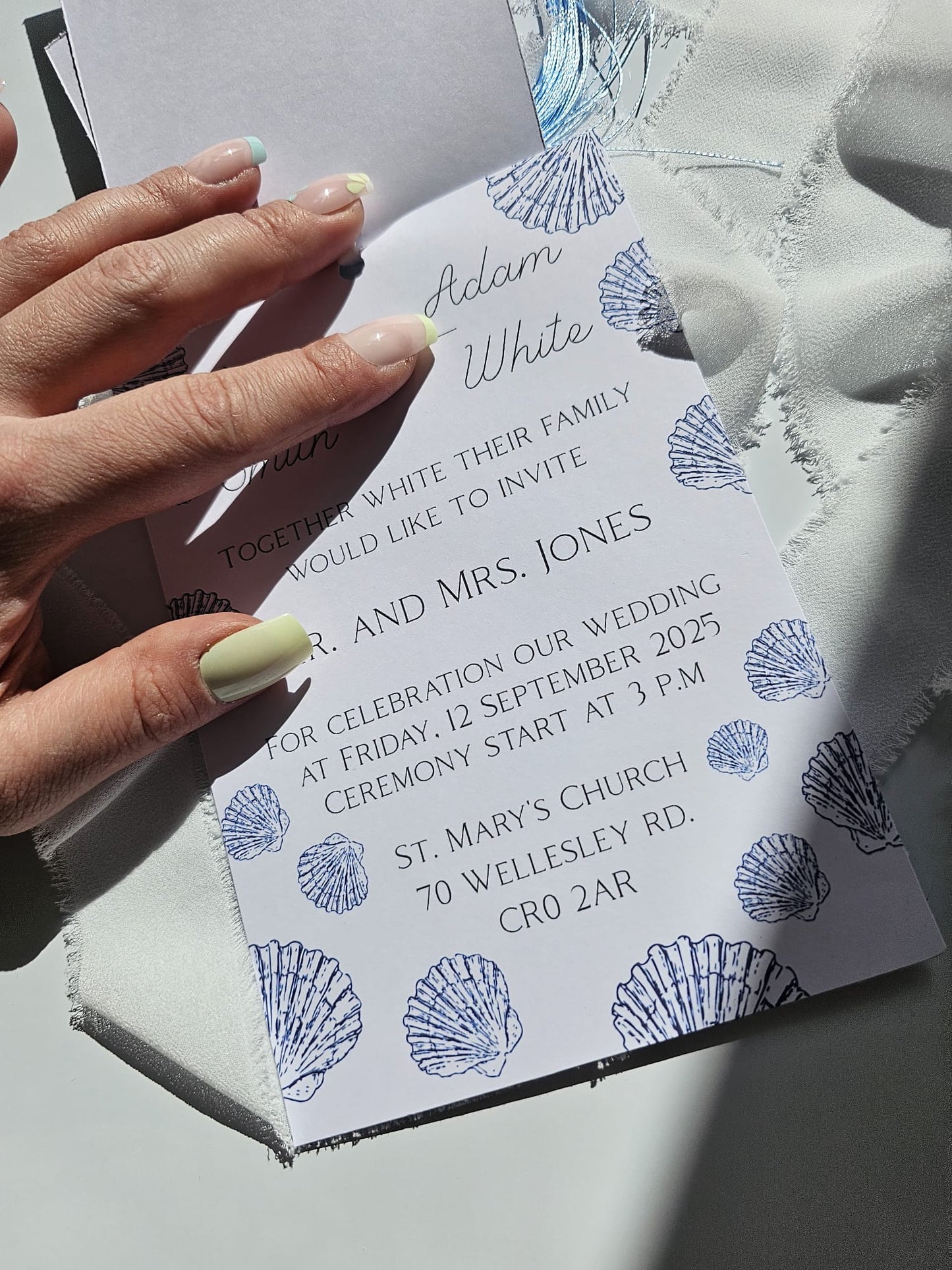 Elegant 'Coastal Charm' Wedding Invitation with Silky Tassel
