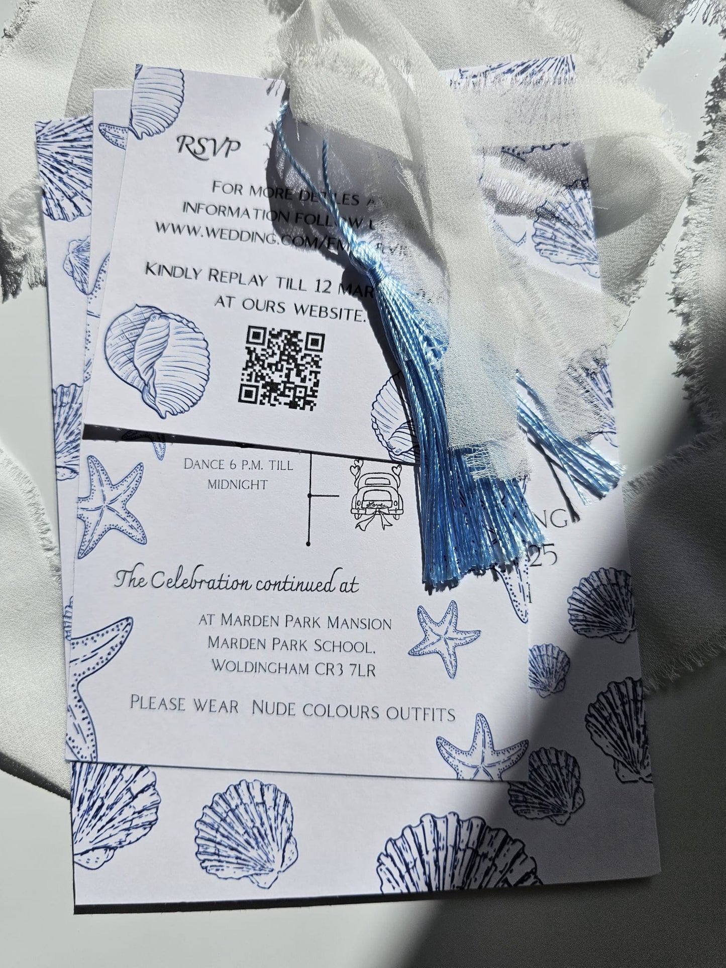 Elegant 'Coastal Charm' Wedding Invitation with Silky Tassel
