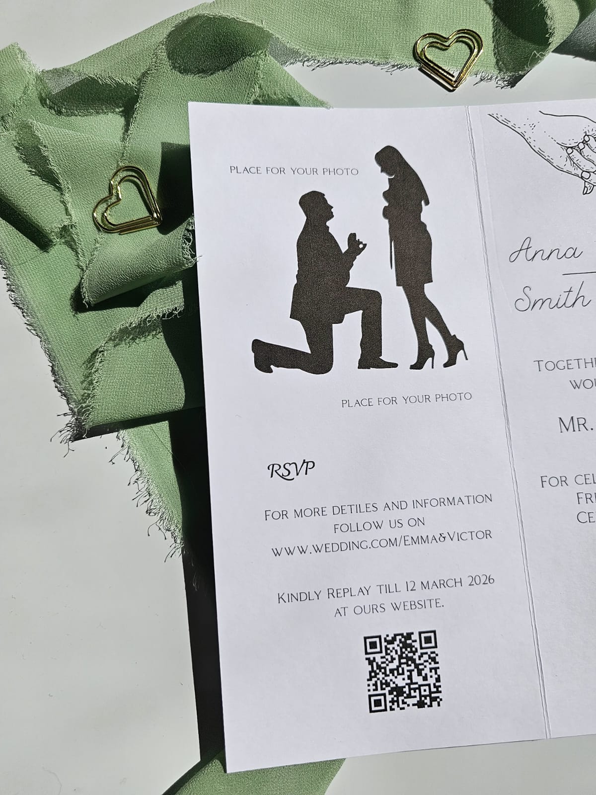 Modern Sage Green "Ever After" Wedding Invitation with Photo