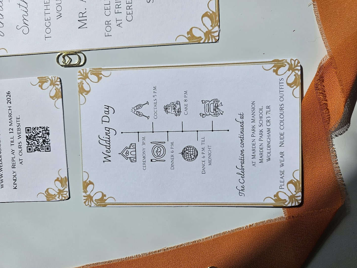 Luxury "Golden Hour" Wedding Invitation Set with RSVP & Timeline Cards
