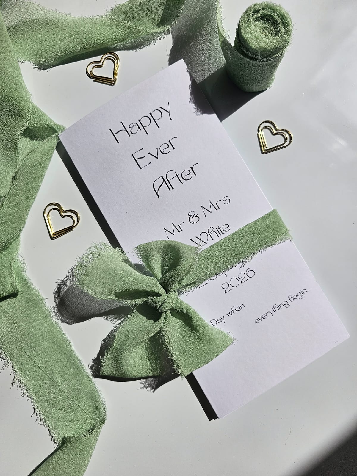 Modern Sage Green "Ever After" Wedding Invitation with Photo