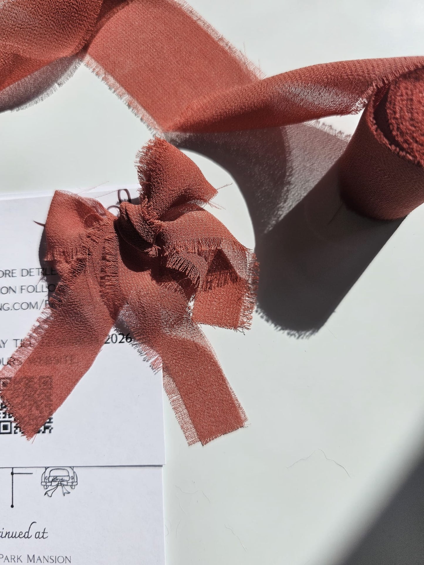 Modern Boho Wedding Invitation "The Line" with Terracotta Ribbon