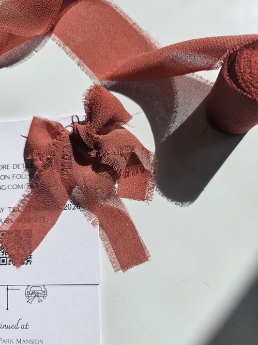 Modern Boho Wedding Invitation "The Line" with Terracotta Ribbon