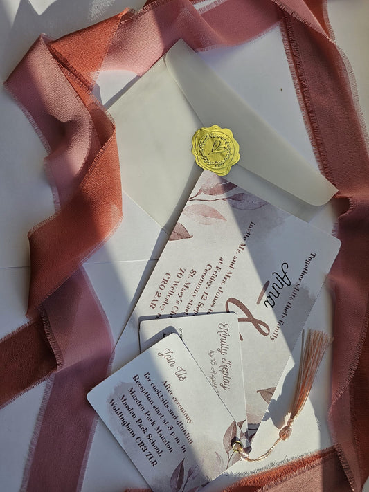 Romantic Dusty Rose Wedding Invitation with Vellum Wrap & Wax Seal