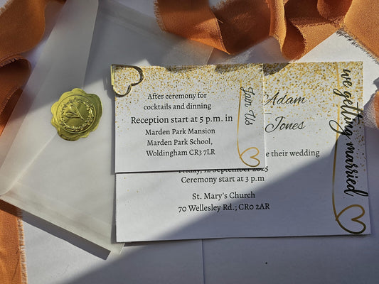 Glamour Wedding Invitation Suite with Gold Glitter Effect & Vellum Wrap