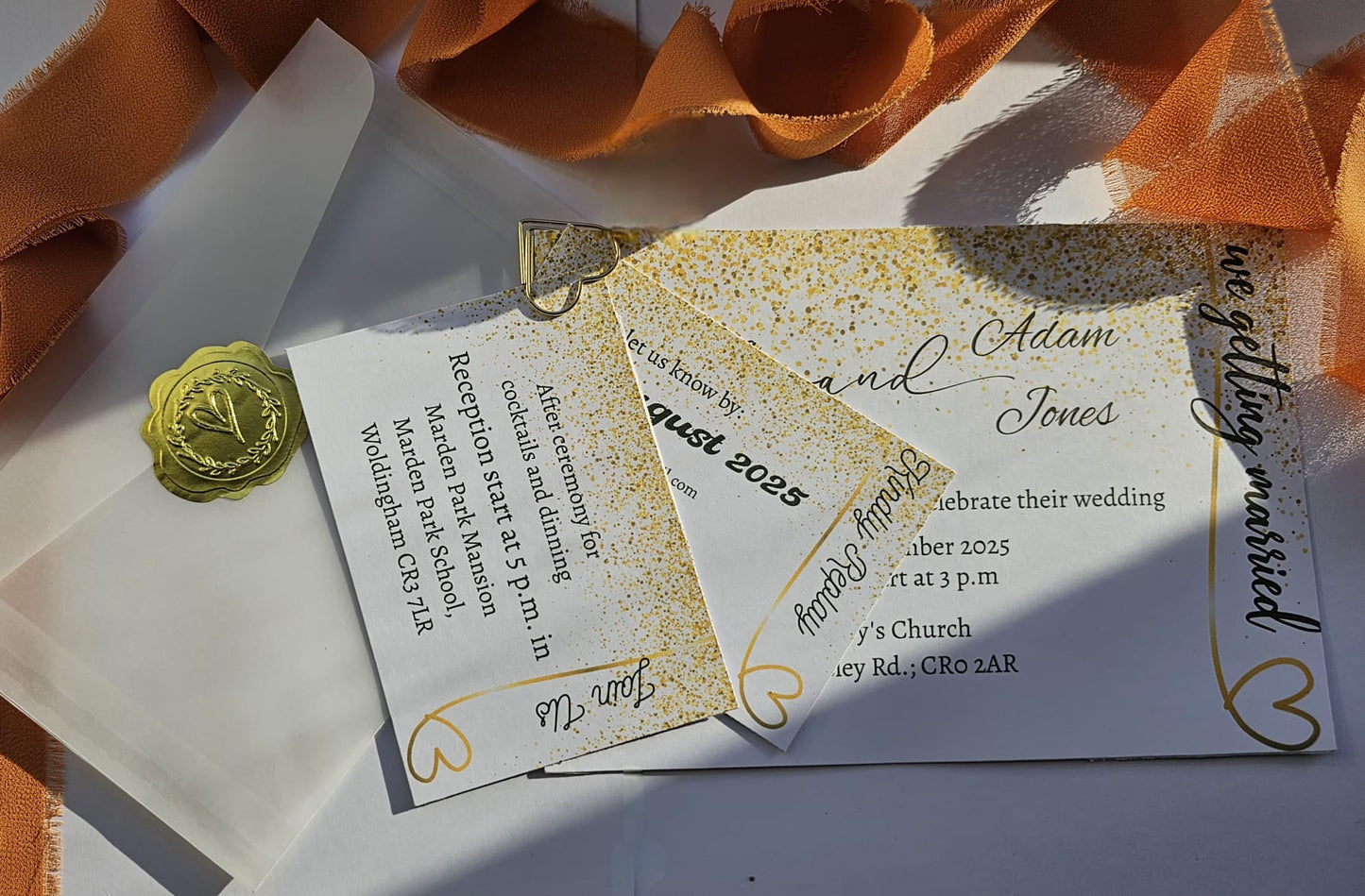 Glamour Wedding Invitation Suite with Gold Glitter Effect & Vellum Wrap