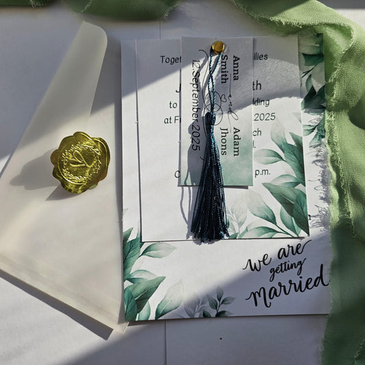 Modern Botanical Wedding Invitation Suite with Wax Seal and Tassel