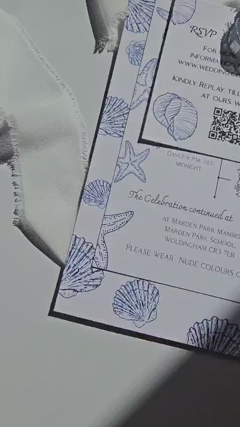 Elegant 'Coastal Charm' Wedding Invitation with Silky Tassel
